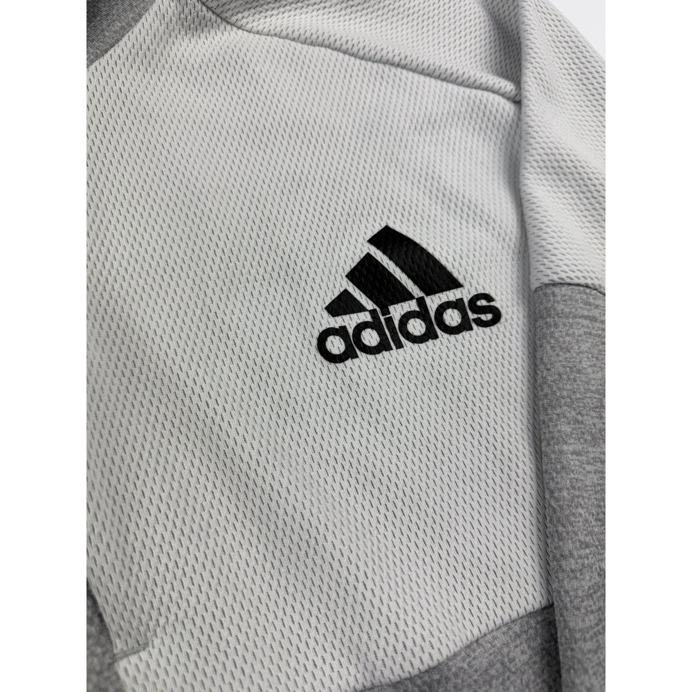 Adidas Hoodie Pullover Sweatshirt Gray White Colorblock Fleece Lined Men's XL - Picture 4 of 9